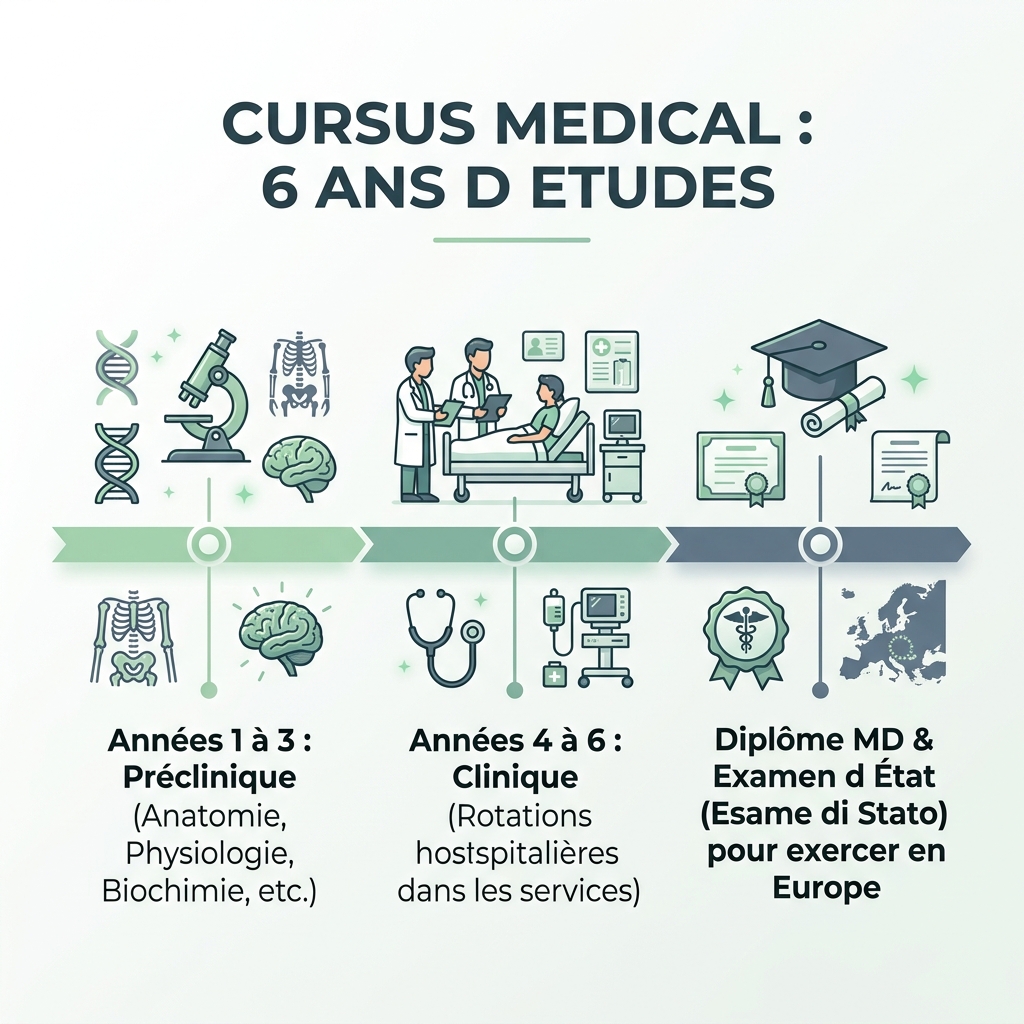 Structure du cursus de médecine sur 6 ans en Italie